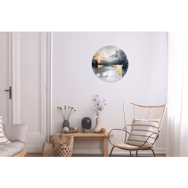 Kunst - Grijs - Goud - Abstract Wandcirkel aluminium klein -woonkamer
