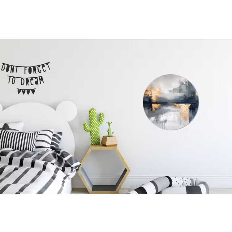 Kunst - Grijs - Goud - Abstract Wandcirkel aluminium klein -kinderkamer