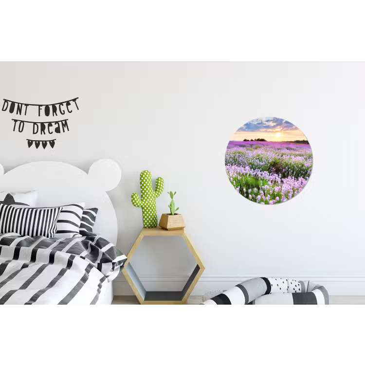 Lavendel - Bloemen - Zonsondergang - Paars - Weide Wandcirkel aluminium klein -kinderkamer