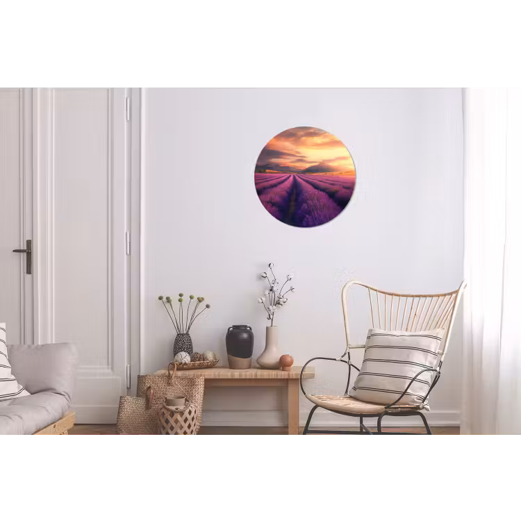 Lavendelveld - Zonsondergang - Paars Wandcirkel aluminium klein -woonkamer