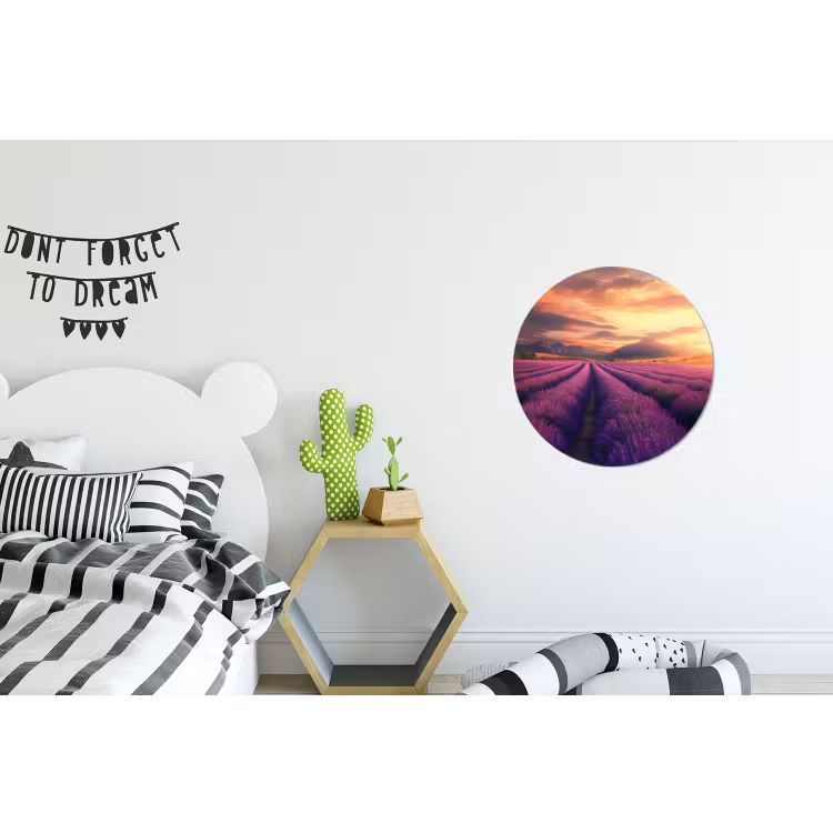 Lavendelveld - Zonsondergang - Paars Wandcirkel aluminium klein -kinderkamer