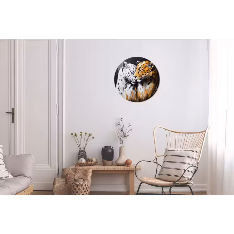 Luipaard - Oranje - Wit - Gras Wandcirkel aluminium klein -woonkamer