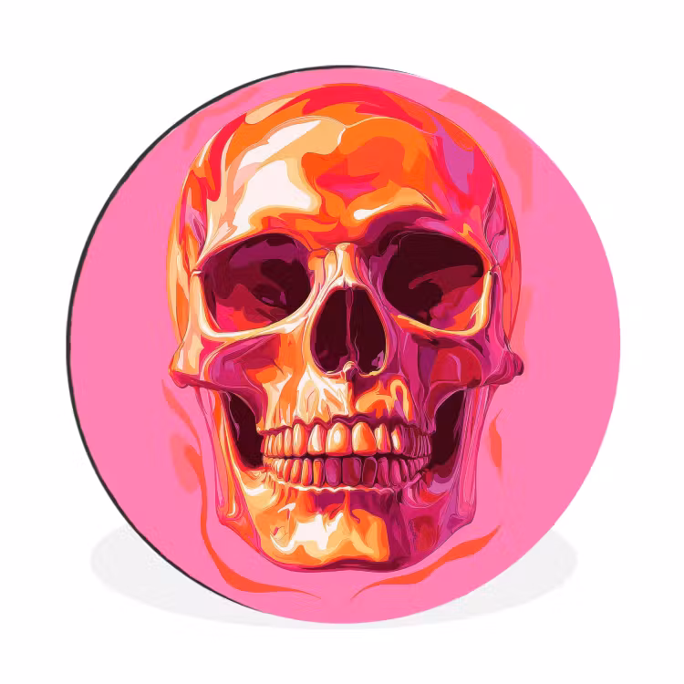 Felroze - Tanden - Schedel Wandcirkel aluminium klein -3d