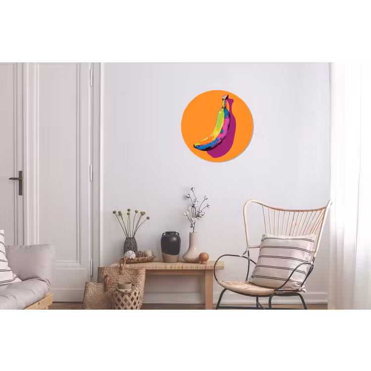 Felle kleuren - Banaan - popart Wandcirkel aluminium klein -woonkamer