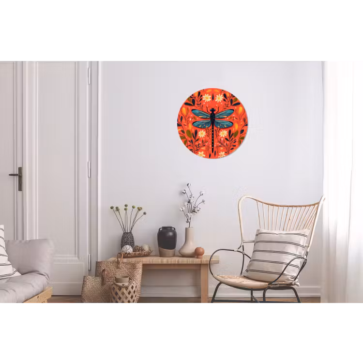 Libel - Blauw - Vleugels - Bladeren Wandcirkel aluminium klein -woonkamer