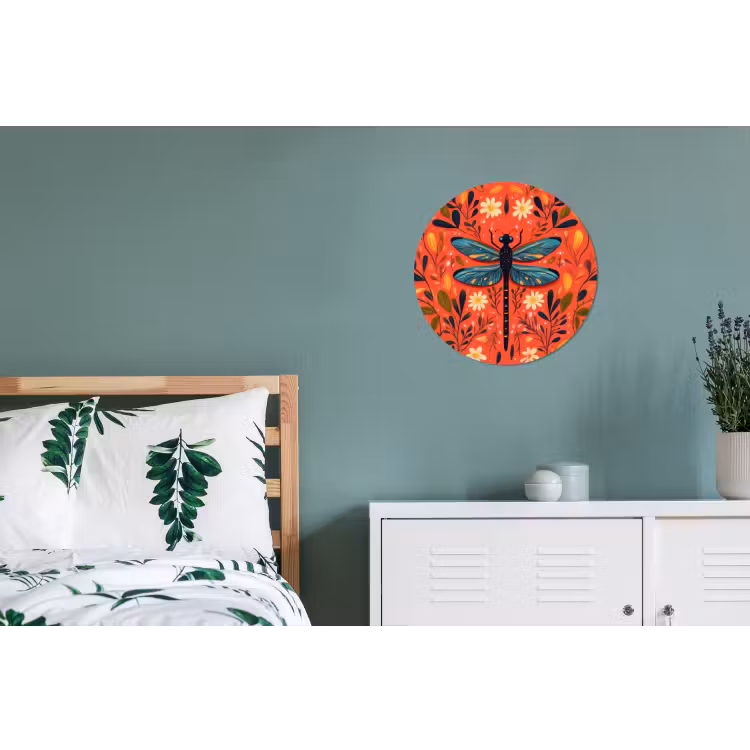 Libel - Blauw - Vleugels - Bladeren Wandcirkel aluminium klein -slaapkamer
