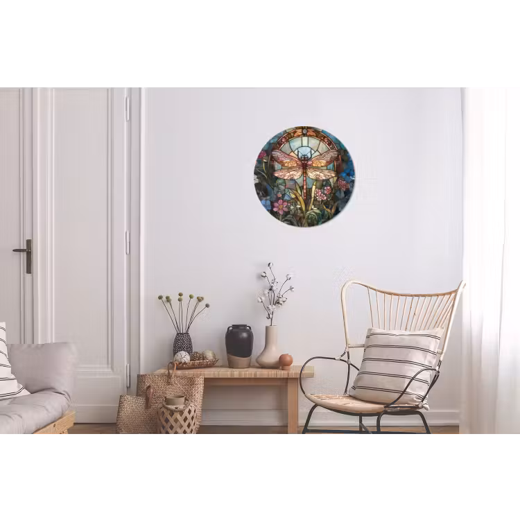Libelle - Mozaïek - Bloemen - Kleurrijk Wandcirkel aluminium klein -woonkamer