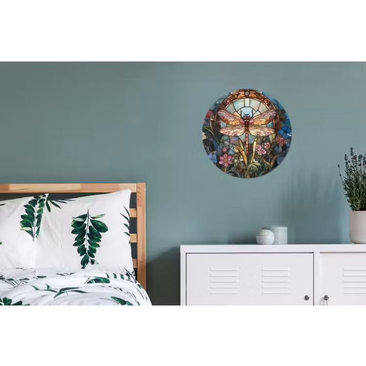 Libelle - Mozaïek - Bloemen - Kleurrijk Wandcirkel aluminium klein -slaapkamer
