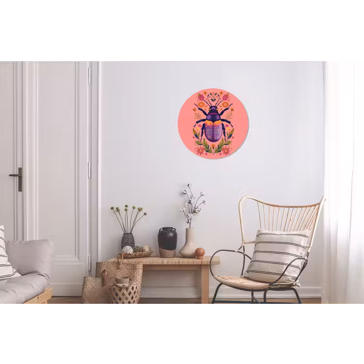 Paars - Kever - Stipjes - Bloemen Wandcirkel aluminium klein -woonkamer