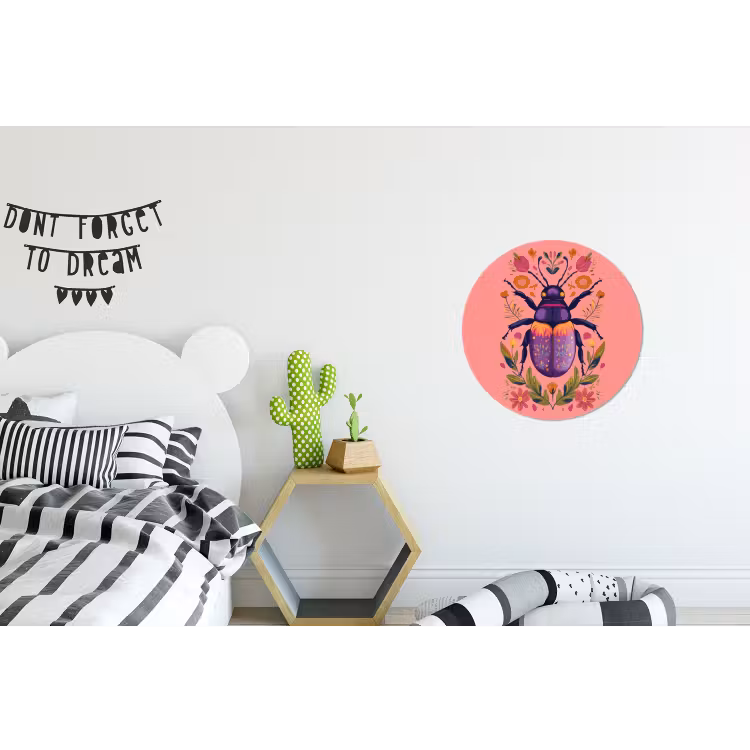 Paars - Kever - Stipjes - Bloemen Wandcirkel aluminium klein -kinderkamer