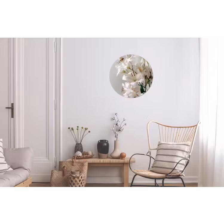 Lelies - Boekte - Wit - Meeldraden Wandcirkel aluminium klein -woonkamer
