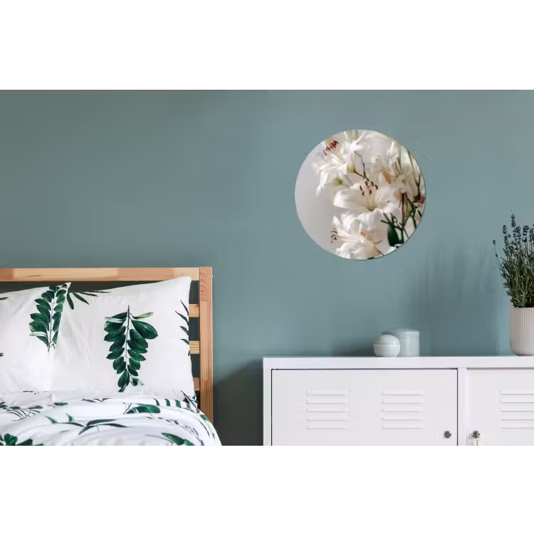 Lelies - Boekte - Wit - Meeldraden Wandcirkel aluminium klein -slaapkamer