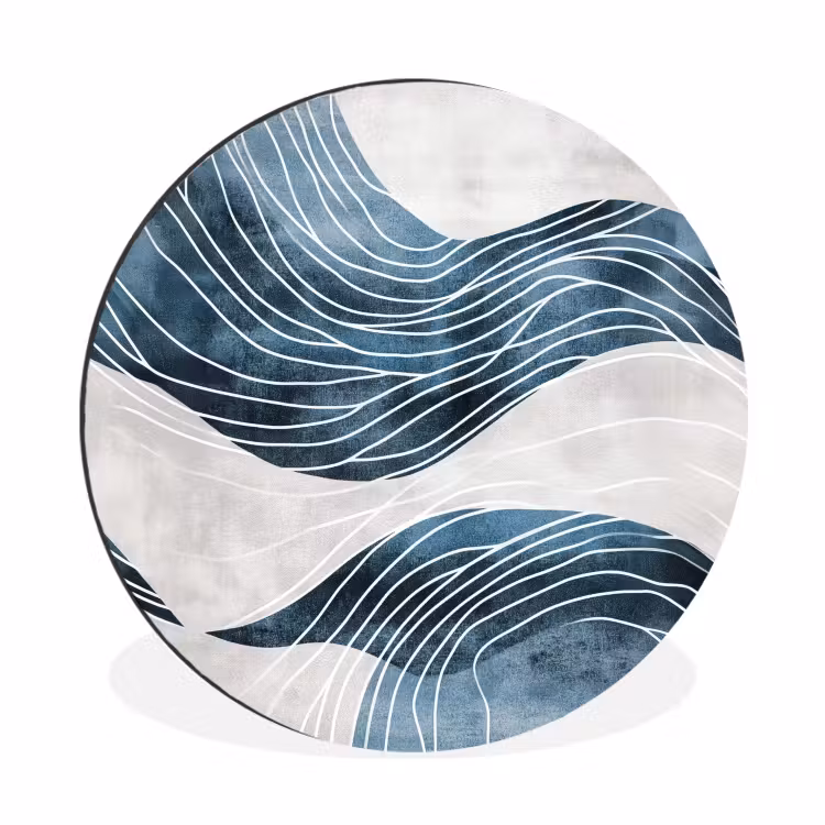 Lijnen - Golven - Abstract - Blauw Wandcirkel aluminium klein -3d
