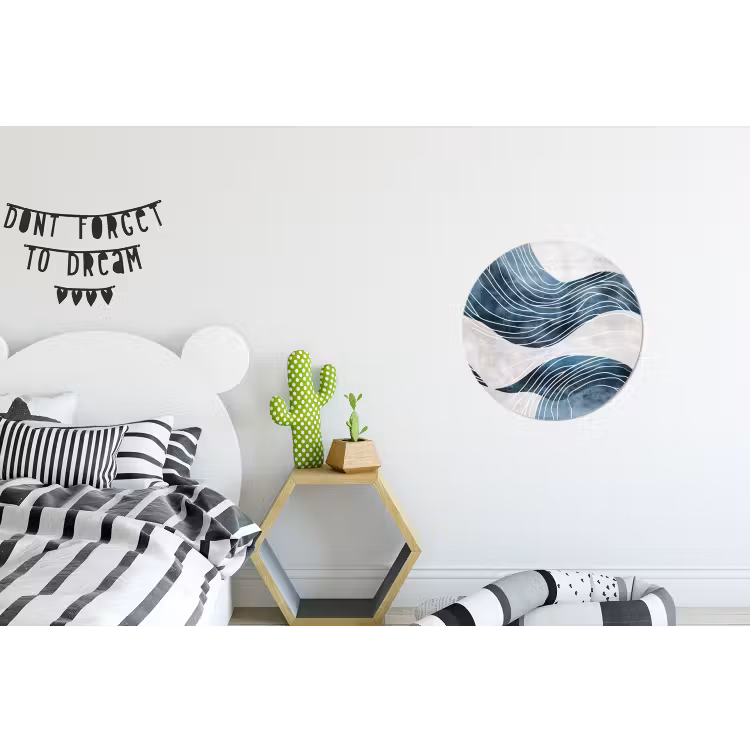 Lijnen - Golven - Abstract - Blauw Wandcirkel aluminium klein -kinderkamer