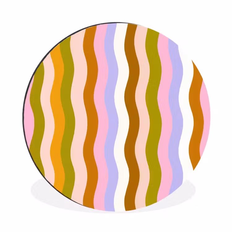 lijnen - Golven - Pastelkleuren - Patroon Wandcirkel aluminium klein -3d