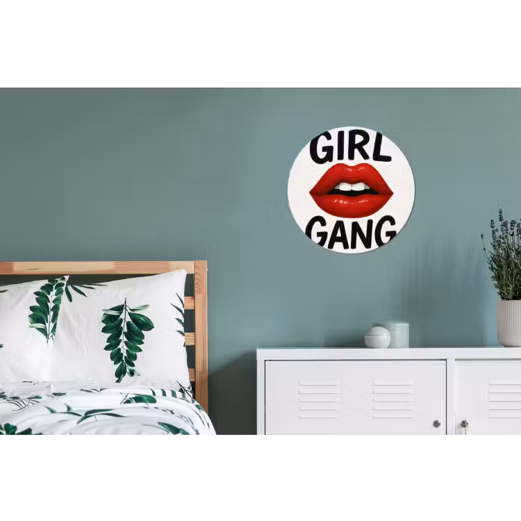 Lip - Girl - Rood - Letters Wandcirkel aluminium klein -slaapkamer