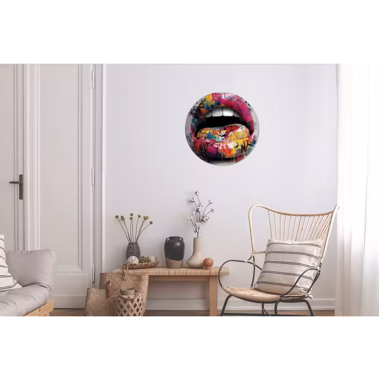 Lippen - Graffiti - Expressief Wandcirkel aluminium klein -woonkamer