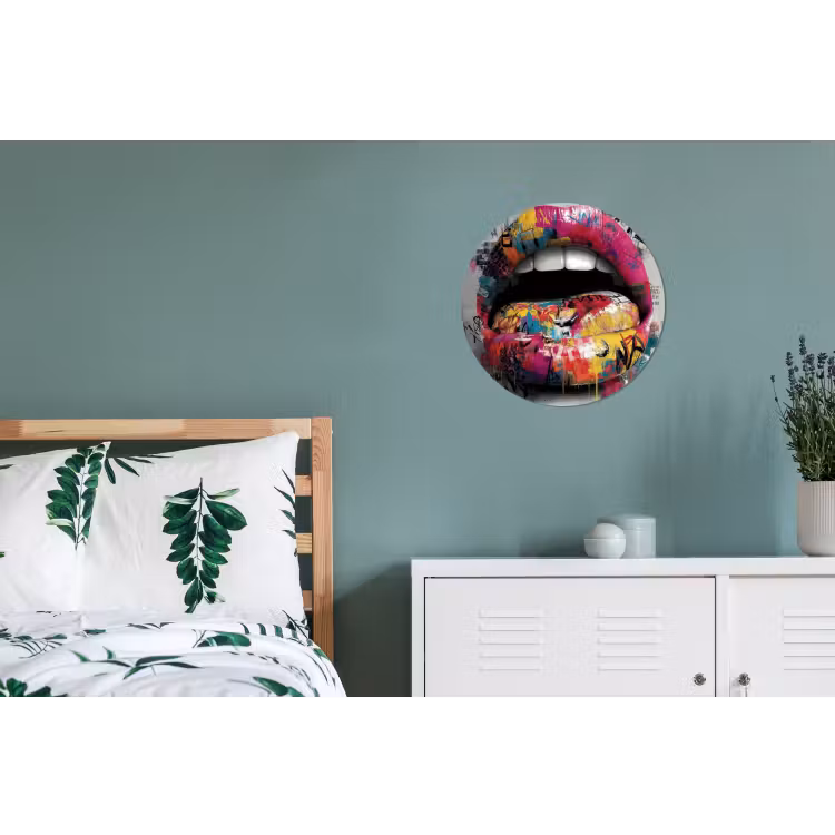 Lippen - Graffiti - Expressief Wandcirkel aluminium klein -slaapkamer