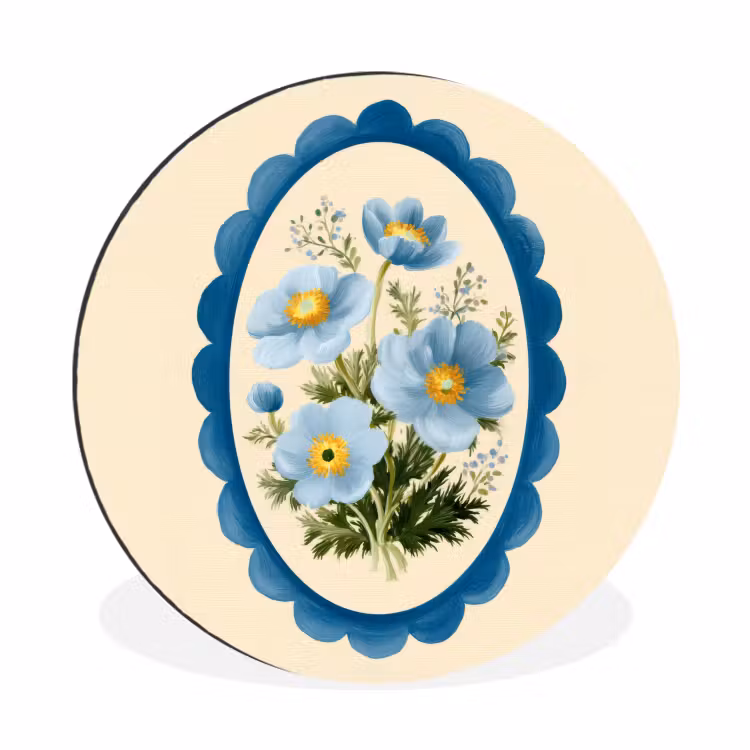 Lijst - Bloemen - Lichtblauw - Illustratie Wandcirkel aluminium klein -3d