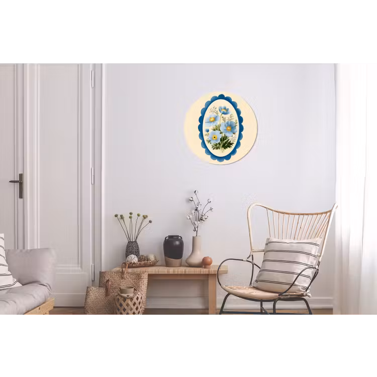 Lijst - Bloemen - Lichtblauw - Illustratie Wandcirkel aluminium klein -woonkamer
