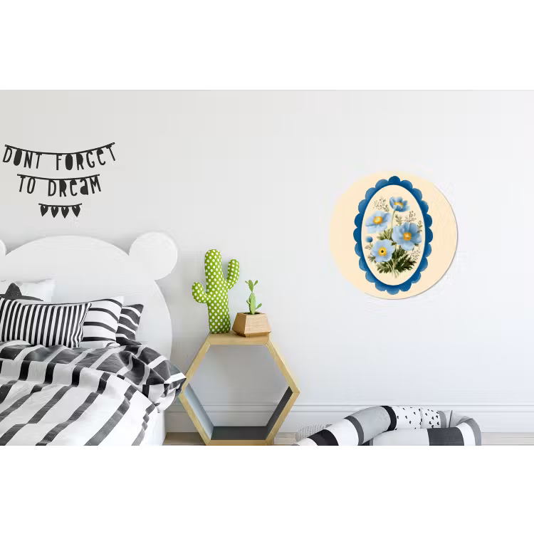 Lijst - Bloemen - Lichtblauw - Illustratie Wandcirkel aluminium klein -kinderkamer