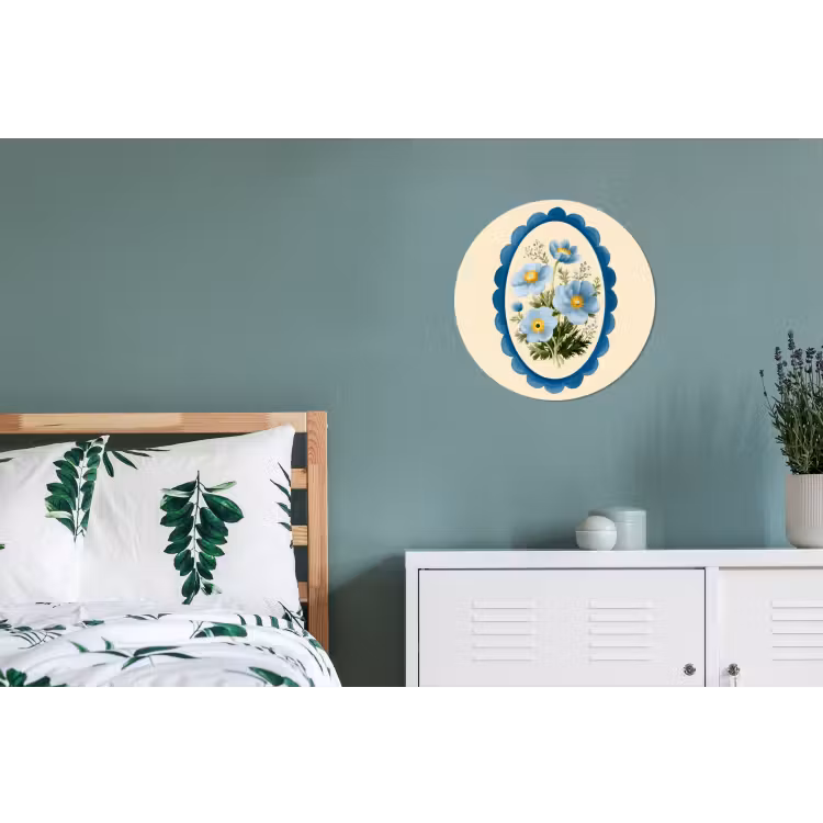 Lijst - Bloemen - Lichtblauw - Illustratie Wandcirkel aluminium klein -slaapkamer