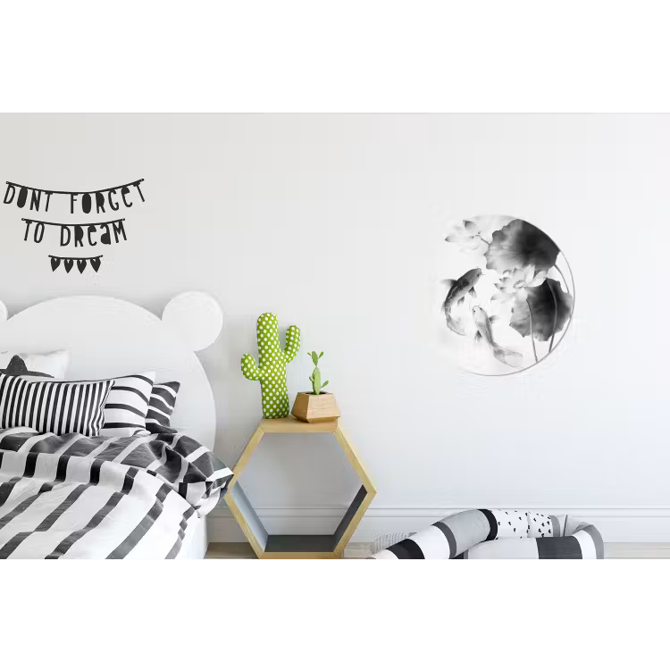 Lotusbloemen - Vissen - Bladeren - Zwart Wandcirkel aluminium klein -kinderkamer