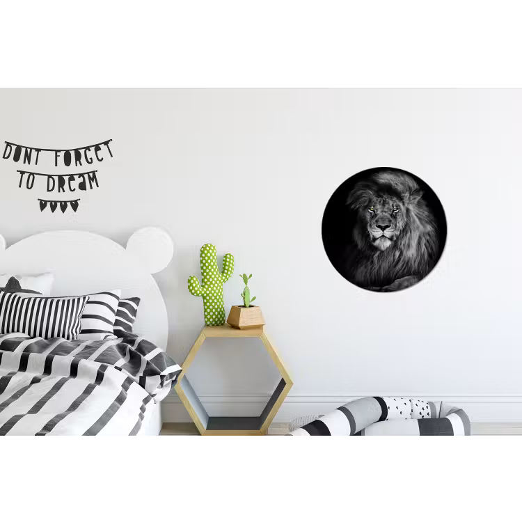 Leeuw - Ogen - Oranje - Zwart wit - Dieren - Portret Wandcirkel aluminium klein -kinderkamer