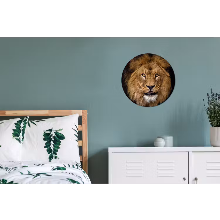 Leeuw - Portret - Zwart - Dieren Wandcirkel aluminium klein -slaapkamer