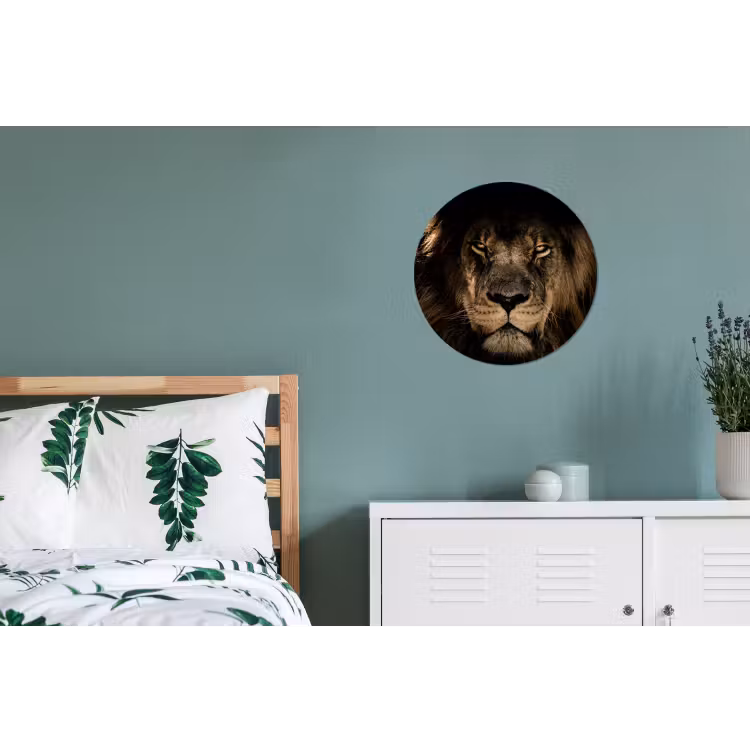 Leeuw - Dieren - Zwart - Portret Wandcirkel aluminium klein -slaapkamer