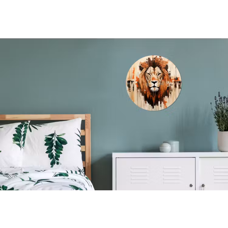 Leeuwenkop - Lijnen - Crème Wandcirkel aluminium klein -slaapkamer