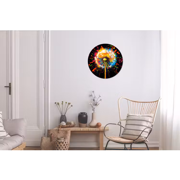 Paardenbloem - Graffiti - Kleurrijk - Bloemen - Natuur Wandcirkel aluminium klein -woonkamer