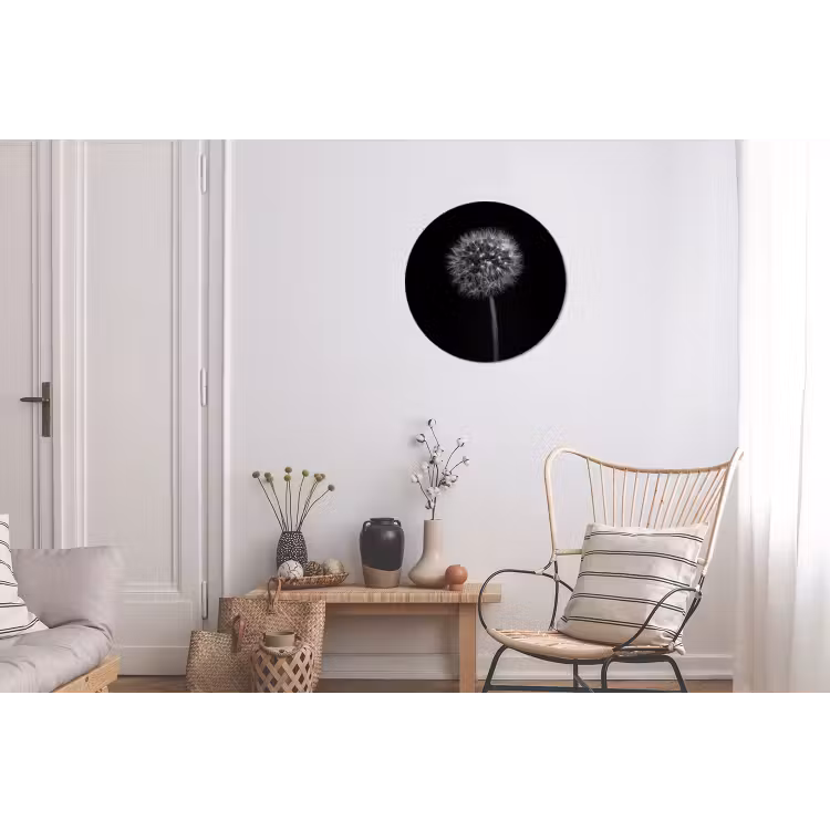 Paardenbloem - Zwart - Bloemen - Botanisch Wandcirkel aluminium klein -woonkamer