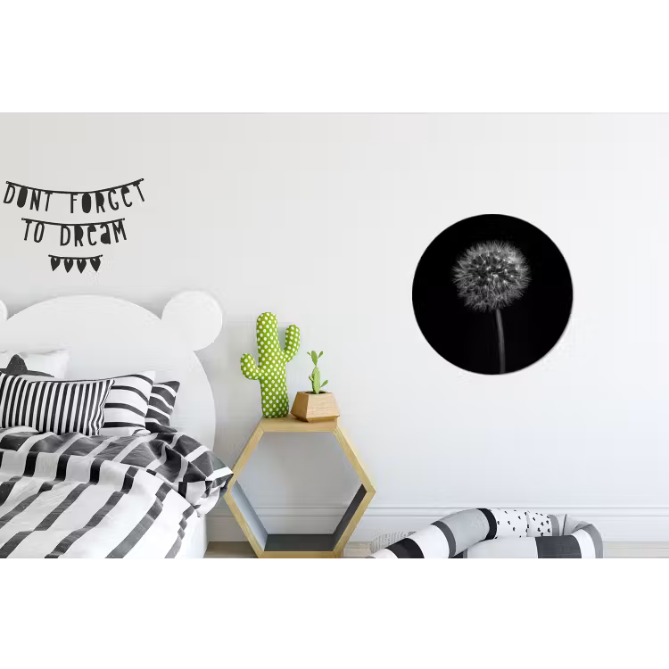 Paardenbloem - Zwart - Bloemen - Botanisch Wandcirkel aluminium klein -kinderkamer