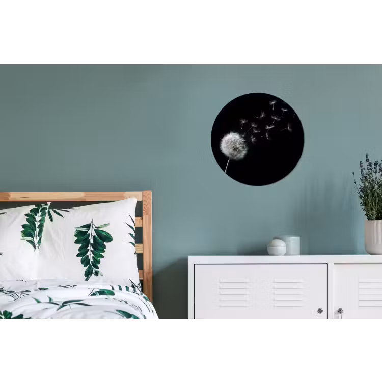 Paardenbloem - Zwart - Natuur Wandcirkel aluminium klein -slaapkamer