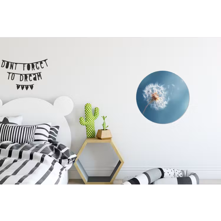 Paardenbloem - Wind - Blauw Wandcirkel aluminium klein -kinderkamer