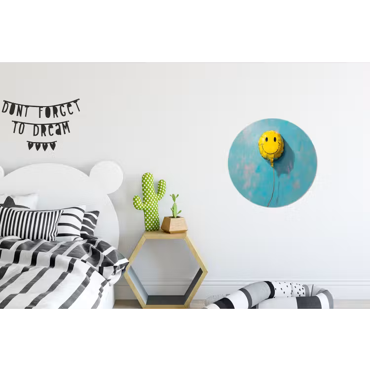 Ballon - Geel - Smiley Wandcirkel aluminium klein -kinderkamer