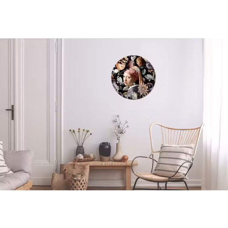 Meisje met de parel - Bloemen - Vermeer - Pastel - Kunstwerk - Schilderij - Oude meesters Wandcirkel aluminium klein -woonkamer