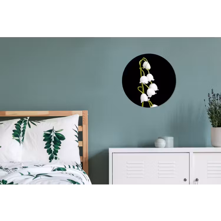 Lelietjes van dalen - Bloemen - Zwart - Flora Wandcirkel aluminium klein -slaapkamer