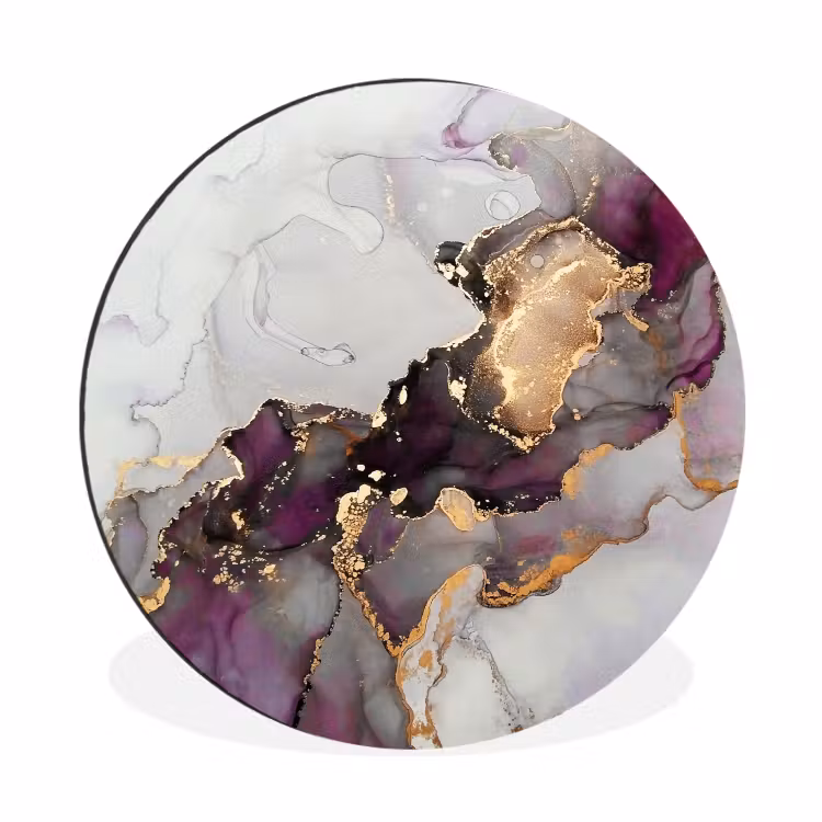 Marmer - Abstract - Goud - Paars Wandcirkel aluminium klein -3d