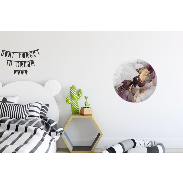 Marmer - Abstract - Goud - Paars Wandcirkel aluminium klein -kinderkamer