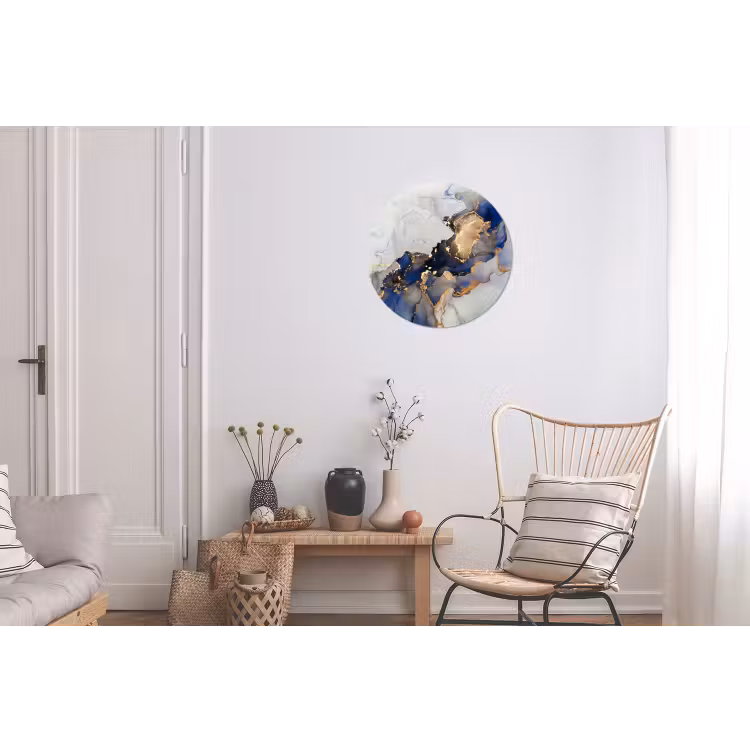 Marmer - Blauw - Goud Wandcirkel aluminium klein -woonkamer