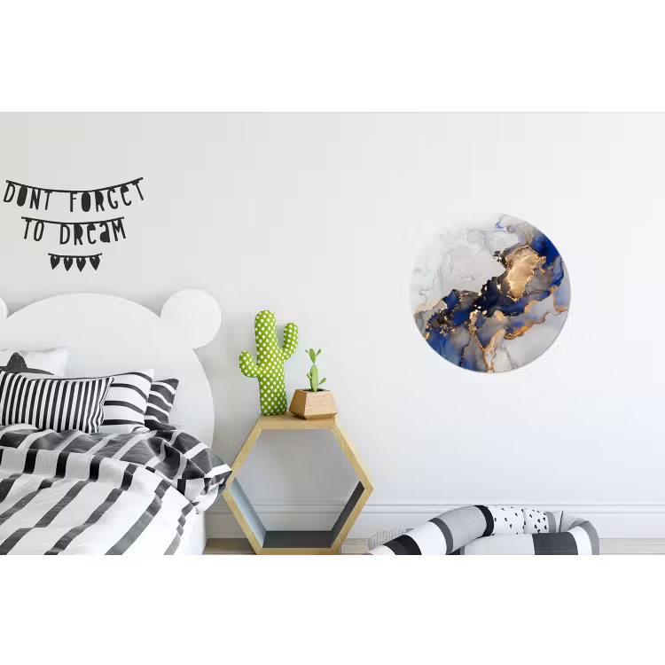 Marmer - Blauw - Goud Wandcirkel aluminium klein -kinderkamer