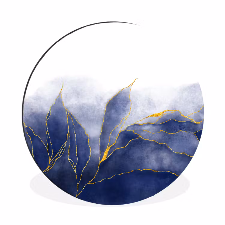 Marmer - Blauw - Marmerlook - Goud - Textuur Wandcirkel aluminium klein -3d