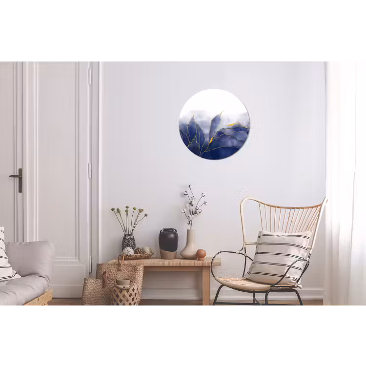 Marmer - Blauw - Marmerlook - Goud - Textuur Wandcirkel aluminium klein -woonkamer