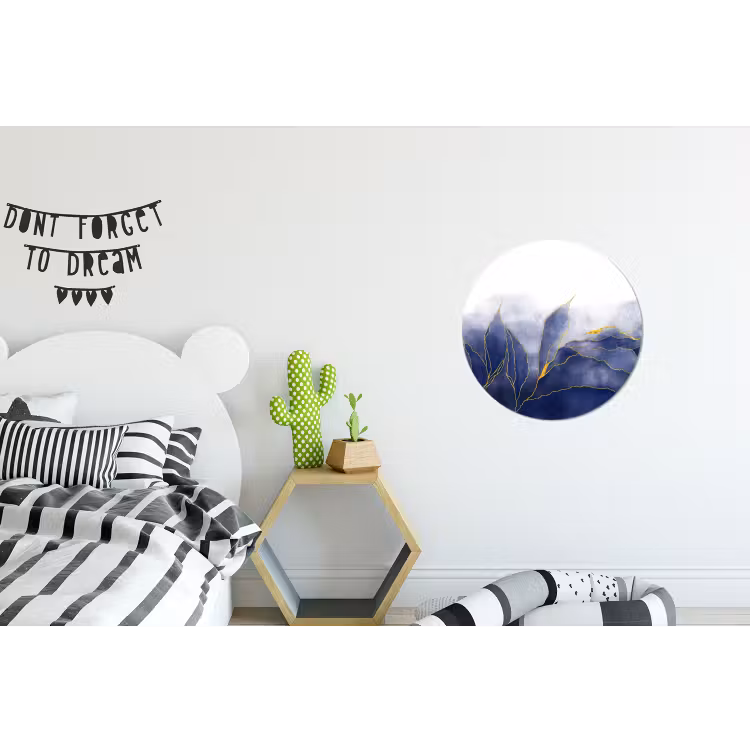Marmer - Blauw - Marmerlook - Goud - Textuur Wandcirkel aluminium klein -kinderkamer