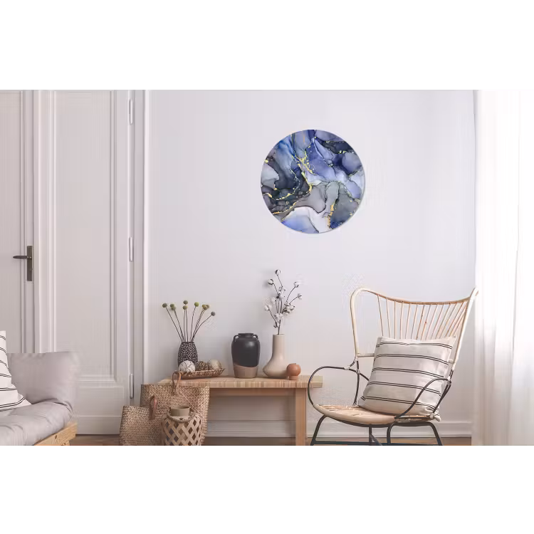 Marmer - Goud - Abstract - Blauw Wandcirkel aluminium klein -woonkamer