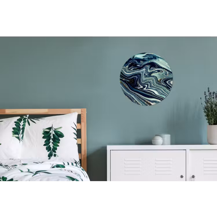 Marmer - Goud - Blauw - Glitter - Marmerlook - Abstract Wandcirkel aluminium klein -slaapkamer