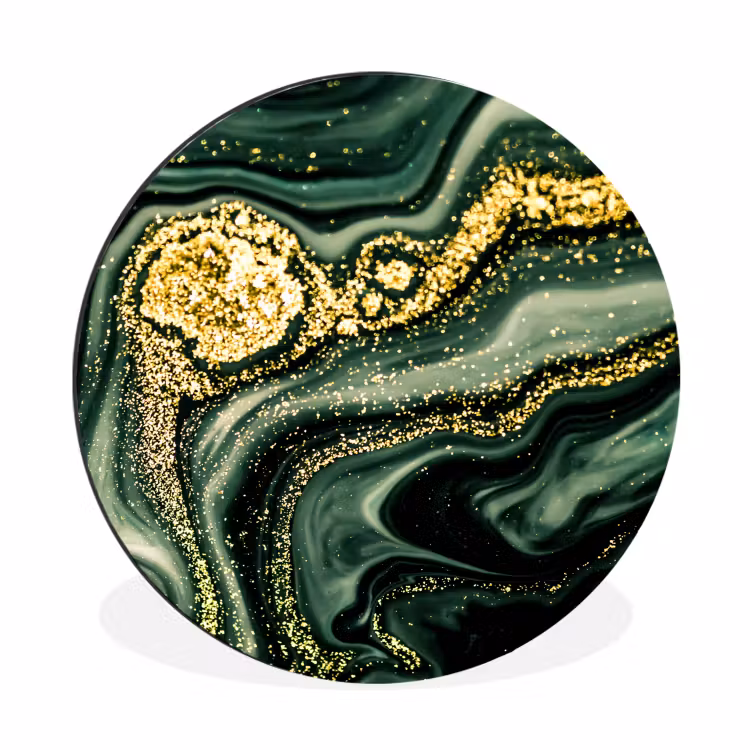 Marmer - Goud - Glitter - Groen - Marmerlook - Luxe Wandcirkel aluminium klein -3d