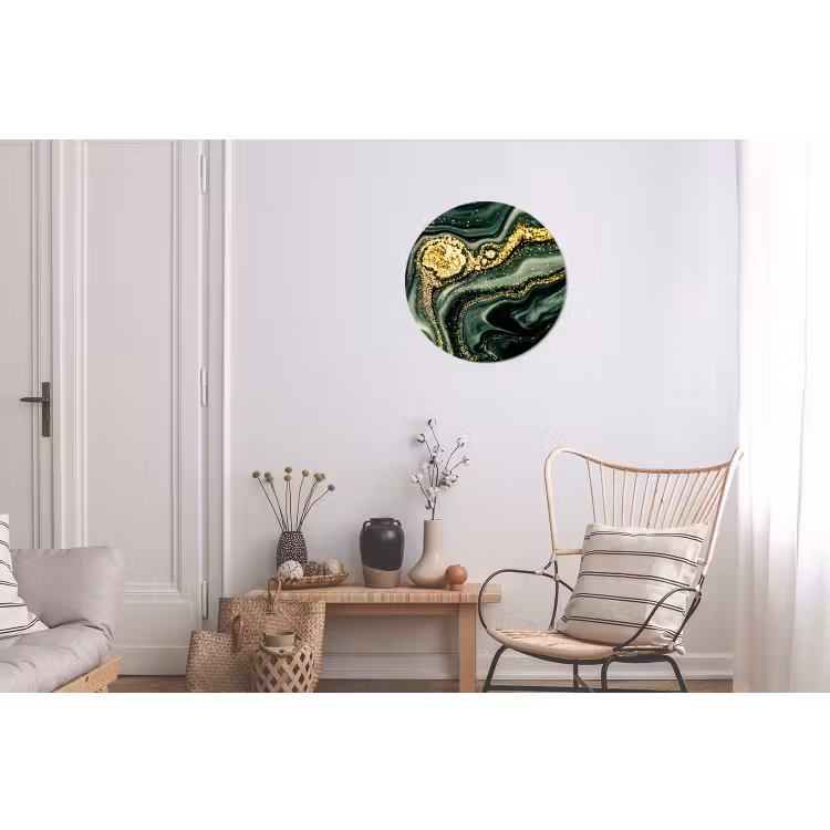 Marmer - Goud - Glitter - Groen - Marmerlook - Luxe Wandcirkel aluminium klein -woonkamer